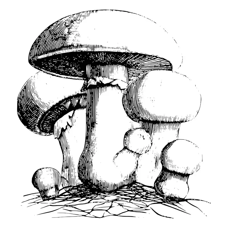 Sketch of Several Mushrooms in a Group